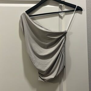 Princess Polly taupe one shoulder gathered top